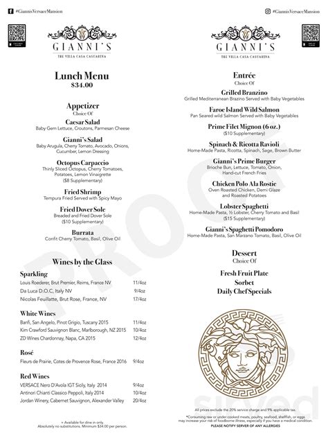 versace restaurant menu.